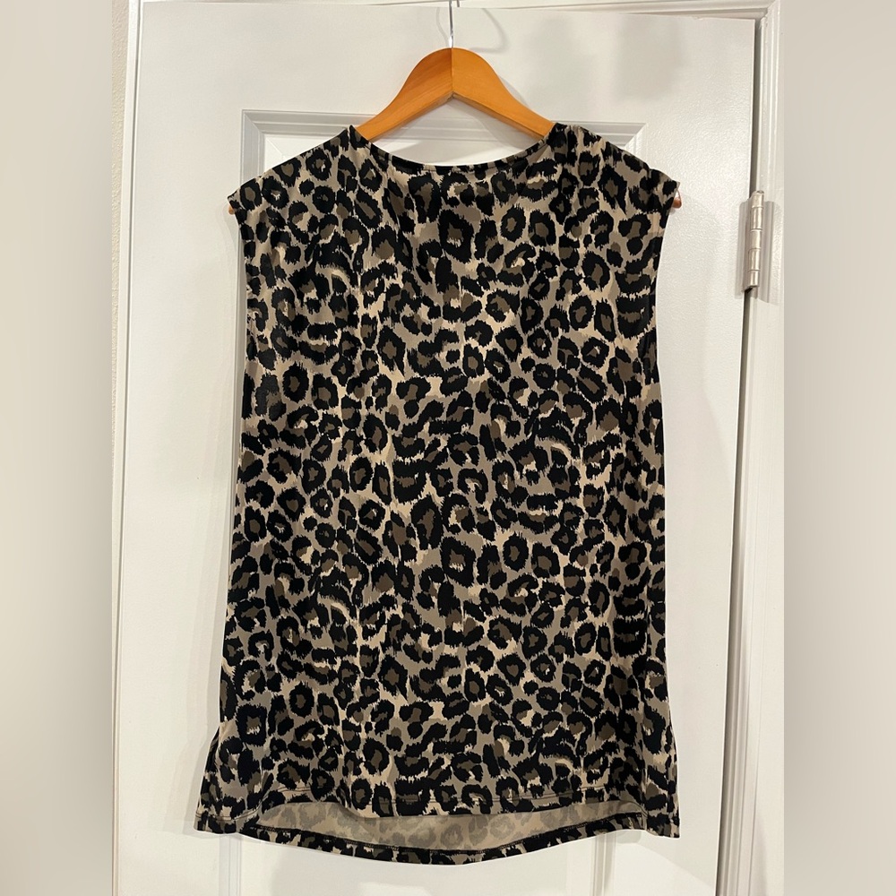 Michael Kors Black and Olive/Tan Leopard Print Blouse Tank - Picture 2 of 7